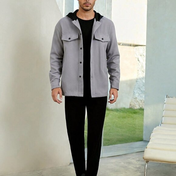 . Other - Grey Casual Mens Flap Detail Hooded Coat